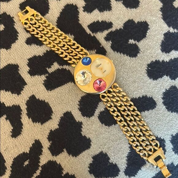 Gold Chain Bracelet with Colorful Gems - Picture 1 of 2